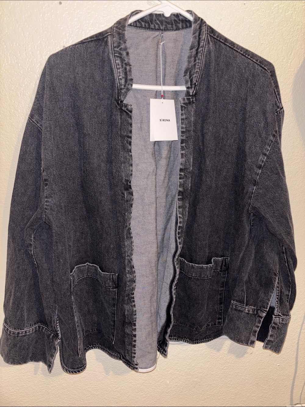 XiRENA Washed Black Open-Front Denim Jacket